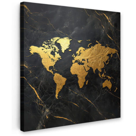 QUADRO SU TELA Mappa del mondo - Oro - Marmo 50x50 cm