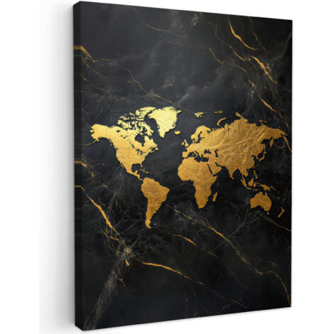 QUADRO SU TELA Mappa del mondo - Oro - Marmo 60x80 cm
