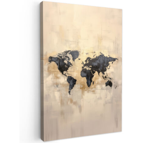 QUADRO SU TELA Mappa del mondo - Oro - Nero - Astratto 40x60 cm