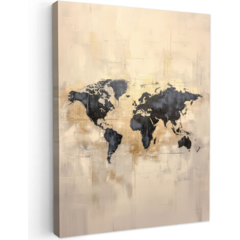 QUADRO SU TELA Mappa del mondo - Oro - Nero - Astratto 60x80 cm