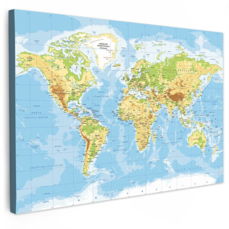 QUADRO SU TELA Mappa del mondo - Statistica - Blu - Terra - Didattica 30x20 cm