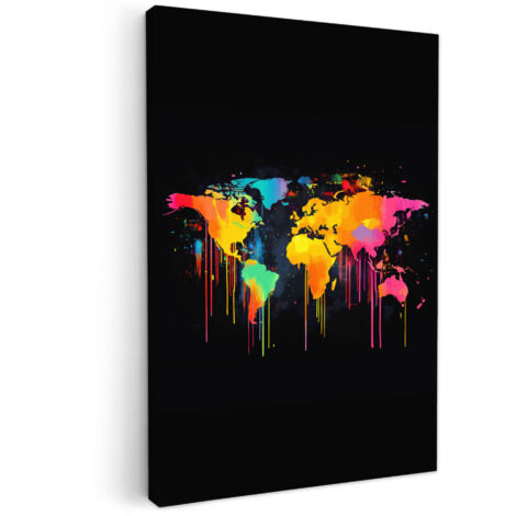 QUADRO SU TELA Mappa del mondo - Vernice - Colorata - Graffiti - Mondo 20x30 cm