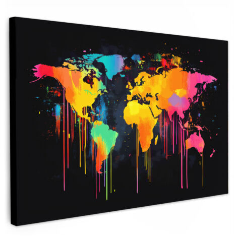 QUADRO SU TELA Mappa del mondo - Vernice - Colorata - Graffiti - Mondo 30x20 cm