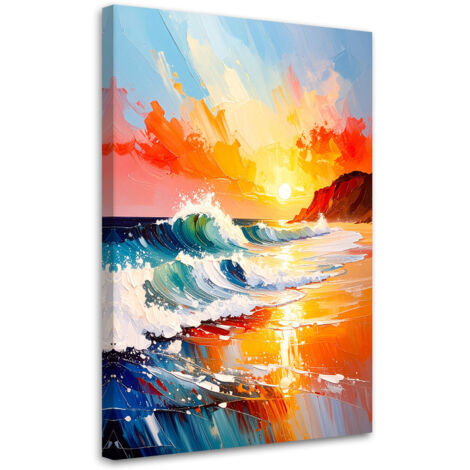 Quadro su tela, Mare Spiaggia Tramonto - 60x90