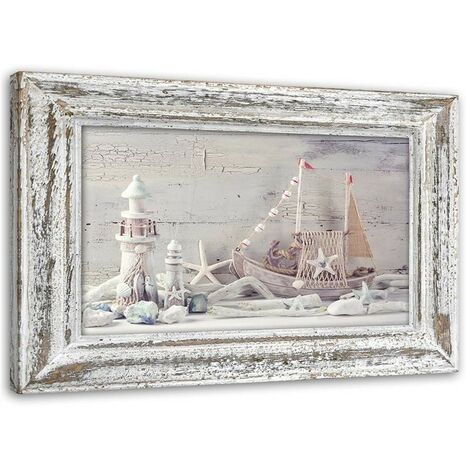 Quadro su tela, Marittimo Shabby Chic Beige - 100x70