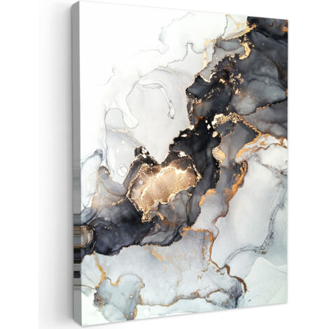 QUADRO SU TELA Marmo - Nero - Bianco - Oro - Lusso - Astratto 60x80 cm