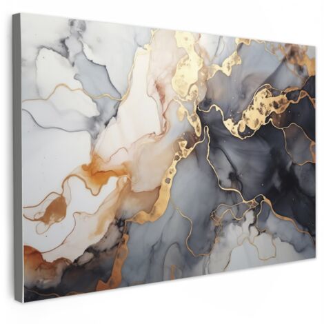QUADRO SU TELA Marmo - Nero - Oro - Bianco 30x20 cm