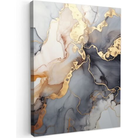 QUADRO SU TELA Marmo - Nero - Oro - Bianco 60x80 cm
