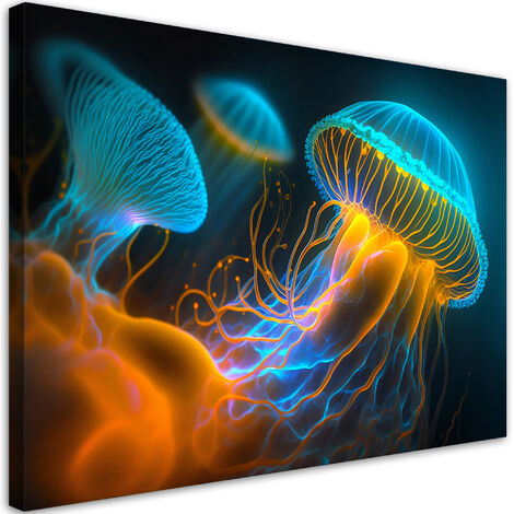 Quadro su tela, Medusa sott'acqua Neon - 60x40