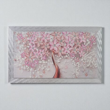 Quadro su tela moderno 72X132 cm tema Albero Della Vita con cornice in legno decorata
