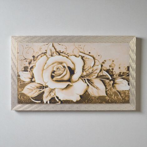 Quadro su tela moderno 72X132 cm tema Floreale con cornice in legno decorata
