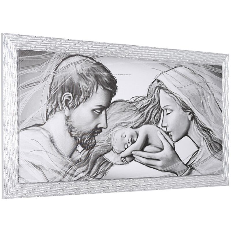 Image of Quadro su tela moderno 72X132 cm tema Sacra Famiglia con cornice in legno decorata