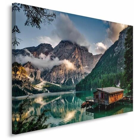 Quadro su tela, Montagne Casa Lago Natura - 120x80