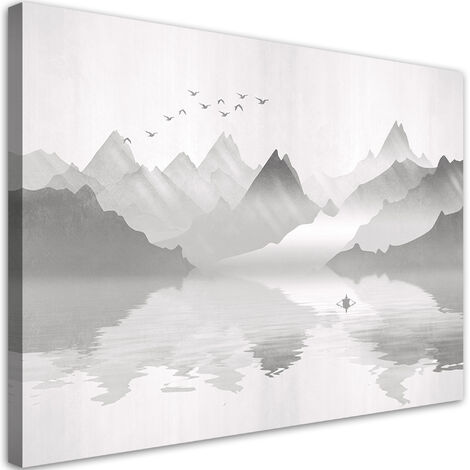 Quadro su tela, Montagne sul lago astrazione - 90x60