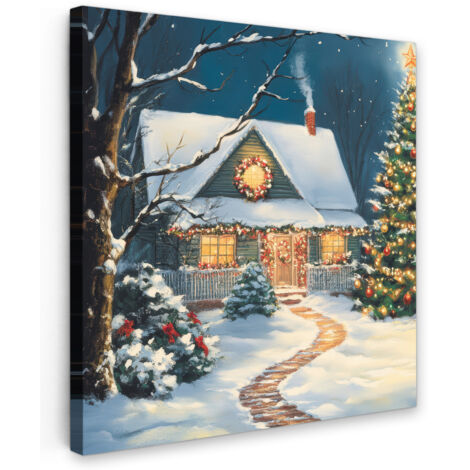 QUADRO SU TELA Natale - Albero di Natale - Inverno - Casa - Neve 20x20 cm