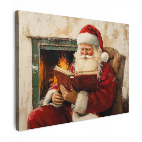 QUADRO SU TELA Natale - Babbo Natale - Inverno - Camino aperto 40x30 cm