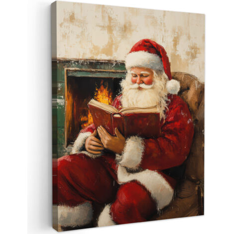 QUADRO SU TELA Natale - Babbo Natale - Inverno - Camino aperto 60x80 cm