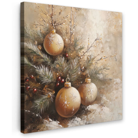 QUADRO SU TELA Natale - Baubles - Beige - Oro 20x20 cm