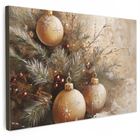 QUADRO SU TELA Natale - Baubles - Beige - Oro 30x20 cm