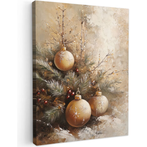 QUADRO SU TELA Natale - Baubles - Beige - Oro 60x80 cm