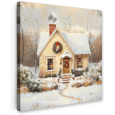 QUADRO SU TELA Natale - Casa - Inverno - Neve 20x20 cm