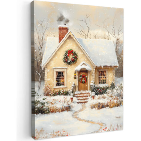 QUADRO SU TELA Natale - Casa - Inverno - Neve 60x80 cm