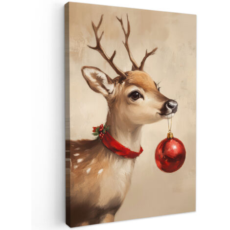 QUADRO SU TELA Natale - Cervo - Corna - Palla di Natale - Renna 20x30 cm