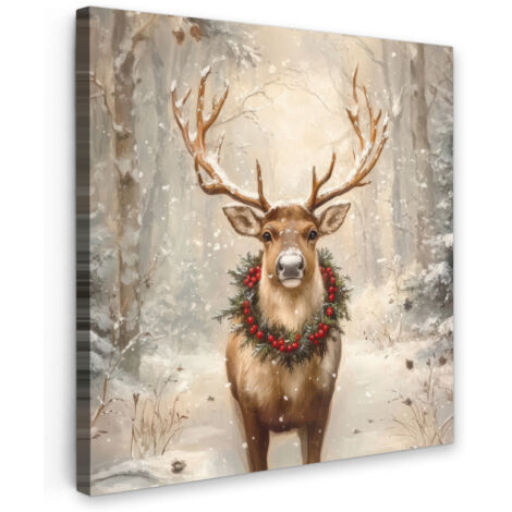QUADRO SU TELA Natale - Renna - Inverno - Ghirlanda 20x20 cm