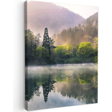 QUADRO SU TELA Natura - Alberi - Montagne - Lago - Acqua 60x80 cm