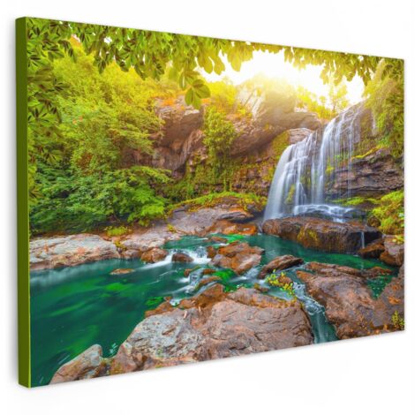 QUADRO SU TELA Natura - Cascata - Piante - Alberi - Sole 30x20 cm