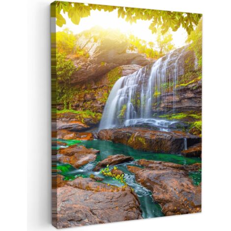 QUADRO SU TELA Natura - Cascata - Piante - Alberi - Sole 60x80 cm