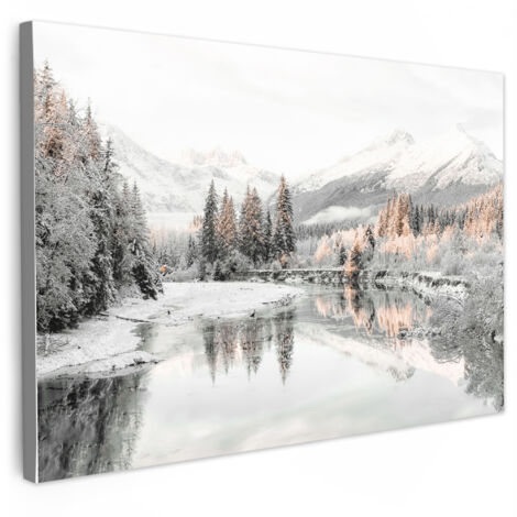 QUADRO SU TELA Natura - Inverno - Alberi - Montagne - Neve 30x20 cm