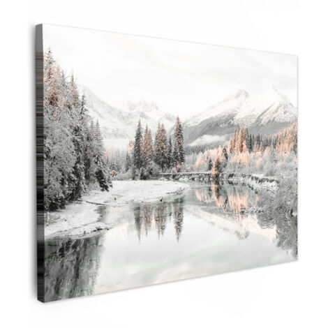 QUADRO SU TELA Natura - Inverno - Alberi - Montagne - Neve 40x30 cm
