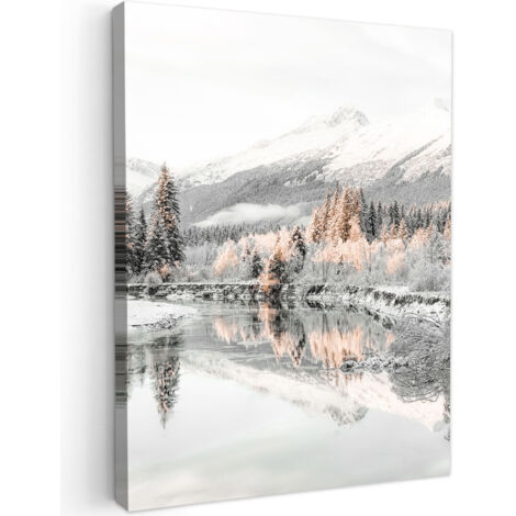 QUADRO SU TELA Natura - Inverno - Alberi - Montagne - Neve 60x80 cm