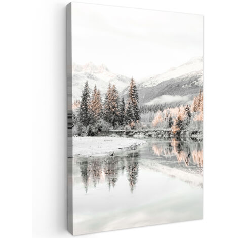 QUADRO SU TELA Natura - Inverno - Alberi - Montagne - Neve 90x140 cm