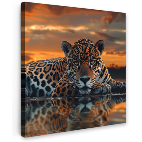 QUADRO SU TELA Natura - Leopardo - Animale - Tramonto - Moderno 20x20 cm