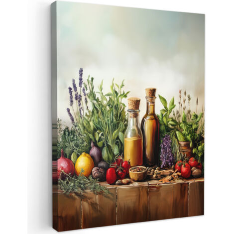 QUADRO SU TELA Natura morta - Erbe - Spezie - Frutta - Colorato 60x80 cm