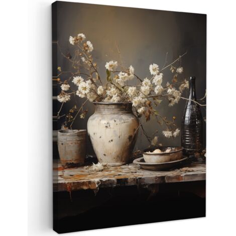 QUADRO SU TELA Natura morta - Fiori - Bouquet - Vaso - Vino 60x80 cm