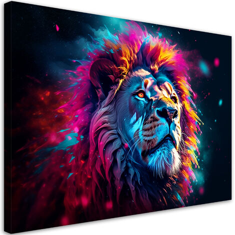 Quadro su tela, Neon Leone Animale Africa - 90x60