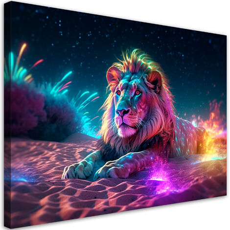 Quadro su tela, Neon Leone Natura Astrazione - 100x70