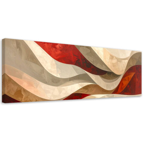 Quadro su tela, Onde astratte nei toni del rosso e del beige, 90x30