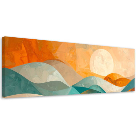 Quadro su tela, Onde astrattismo nei colori turchese e beige, 90x30