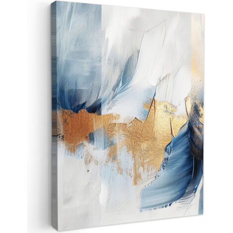 QUADRO SU TELA Oro - Blu - Acquerello - Arte - Moderno 60x80 cm