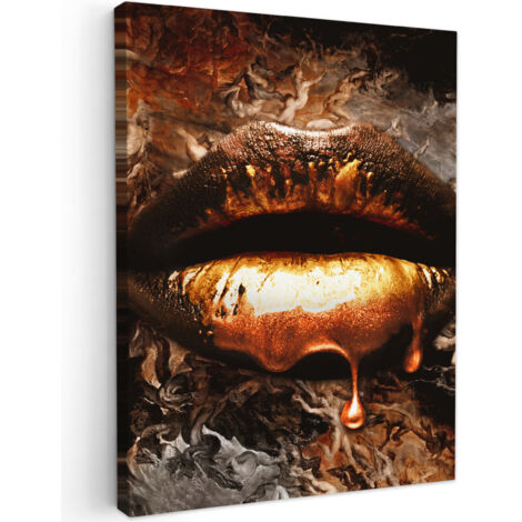 QUADRO SU TELA Oro - Labbra - Arte - Oro - Lusso - Astratto 60x80 cm
