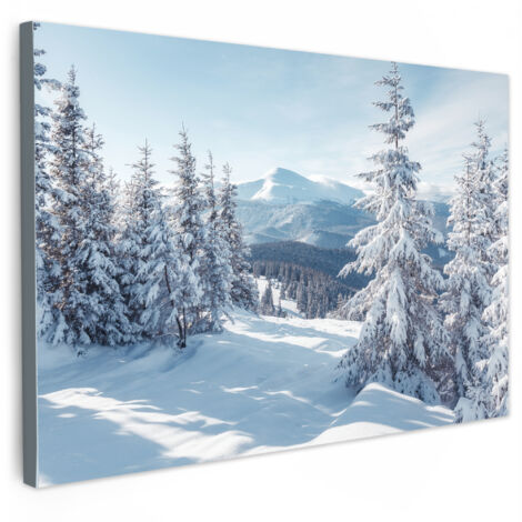 QUADRO SU TELA Paesaggio invernale - Natura - Montagna - Alberi - Neve 120x80 cm
