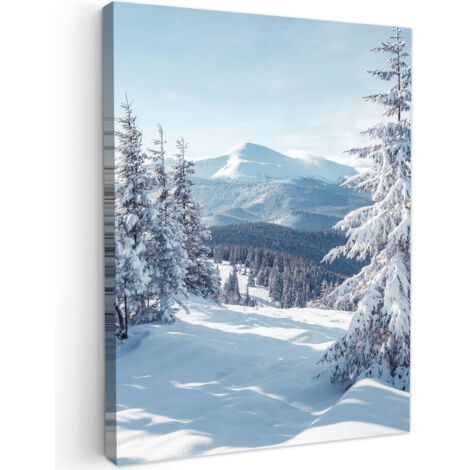 QUADRO SU TELA Paesaggio invernale - Natura - Montagna - Alberi - Neve 60x80 cm