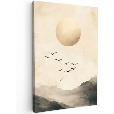 QUADRO SU TELA Paesaggio - Japandi - Uccello 40x60 cm