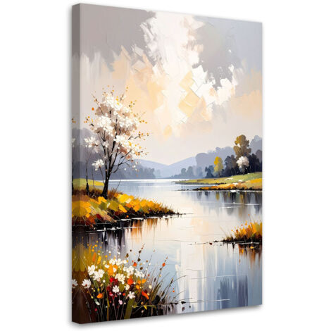 Quadro su tela, Paesaggio Lago Alberi Natura - 80x120