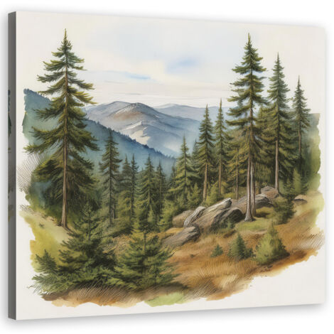 Quadro su tela, Paesaggio Montagne Foresta - 30x30