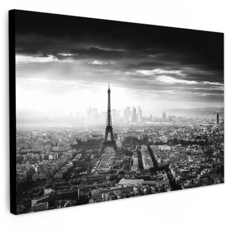 QUADRO SU TELA Parigi - Skyline - Torre Eiffel - Città - Nuvole 30x20 cm